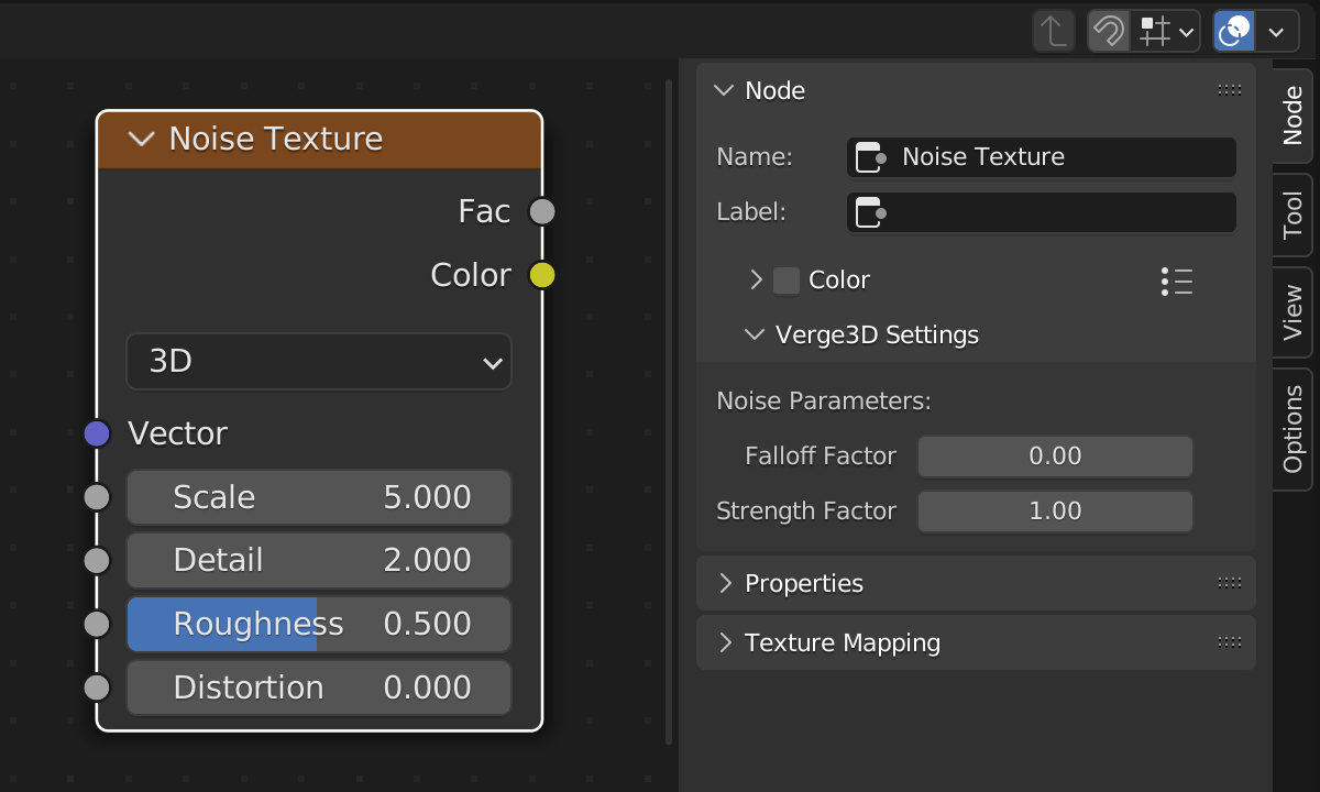 Noise node with custom settings