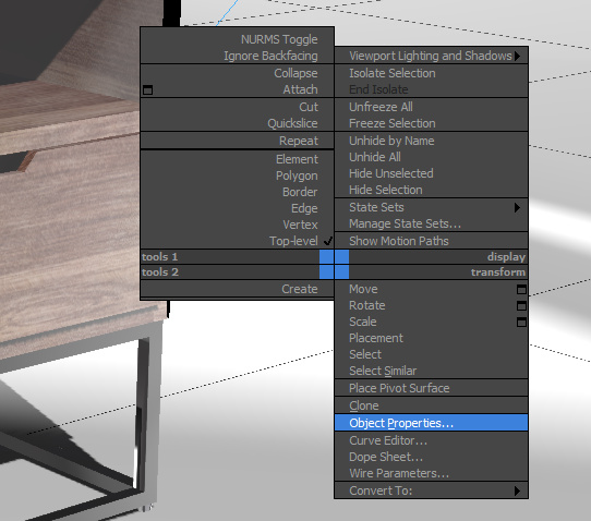 3ds Max object properties menu