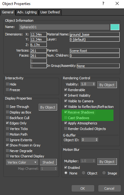 3ds Max object properties window