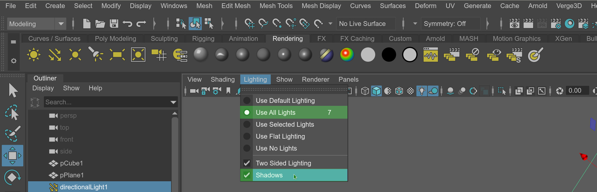 Configuring shadows for Maya viewport