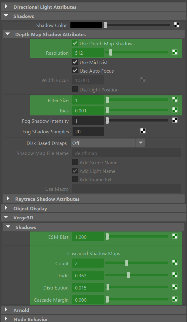 Maya light shadow settings