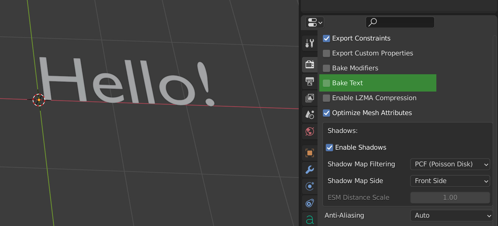 Disable text baking in Blender