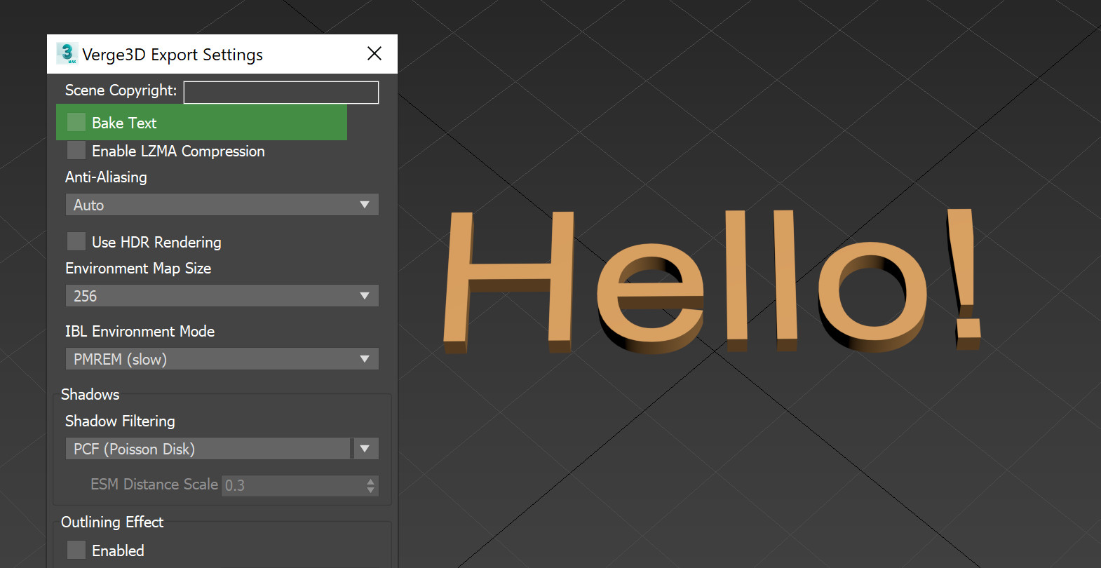 Disable text baking in 3ds Max