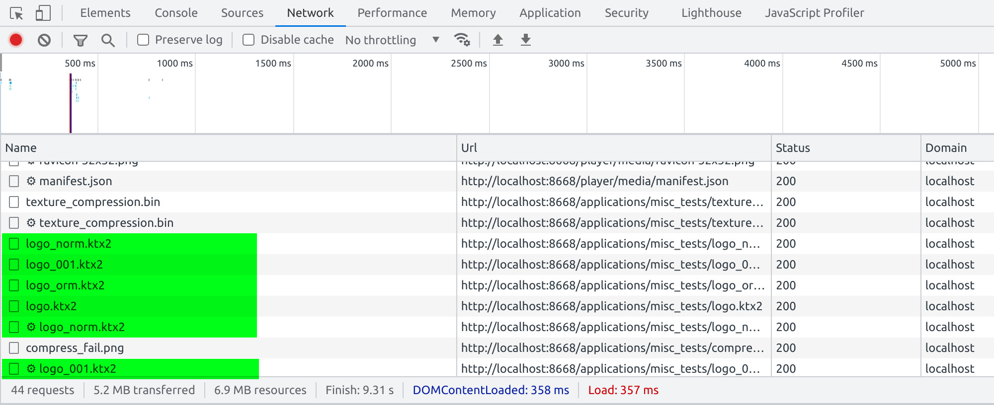 Check texture compressing in Chrome console