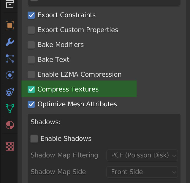 Enable texture compression in Blender