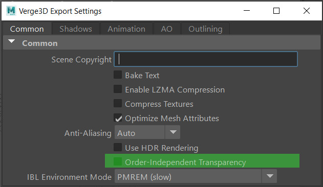 Order-Independent Transparency setting in Maya