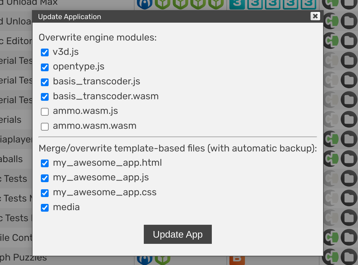 App Manager update dialog