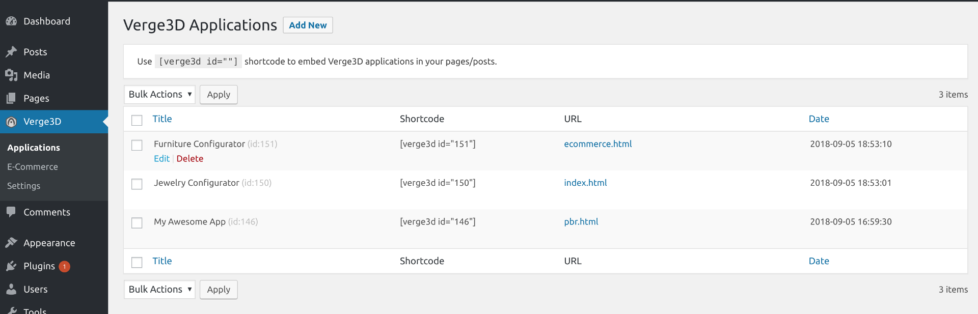 Verge3D for WordPress applications
