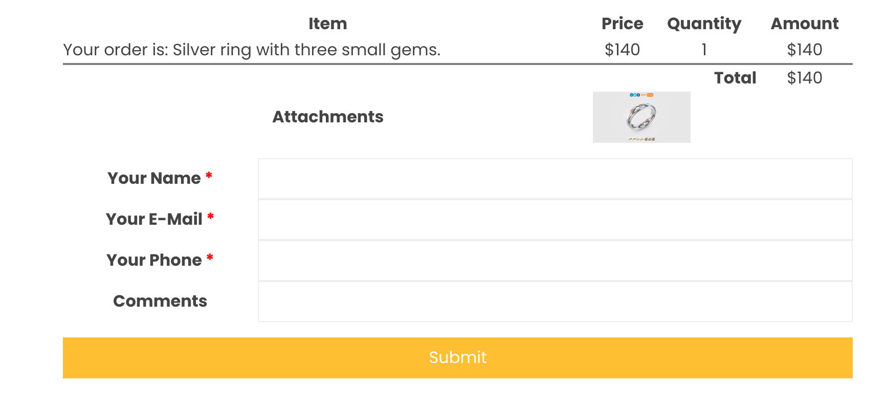 WordPress order form