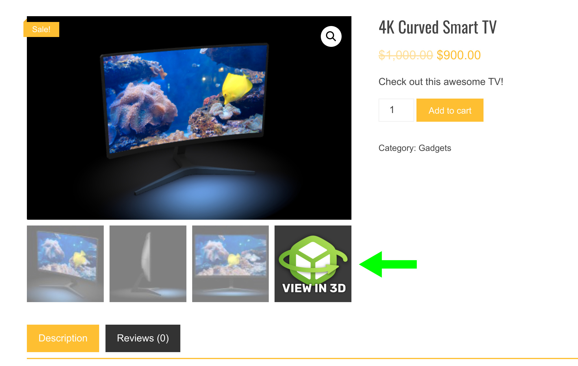 WebGL app as item in WooCommerce product gallery images