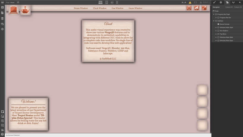 Using Webflow editor for creating 3D web applications