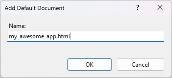 Adding my_awesome_app.html as default document in IIS