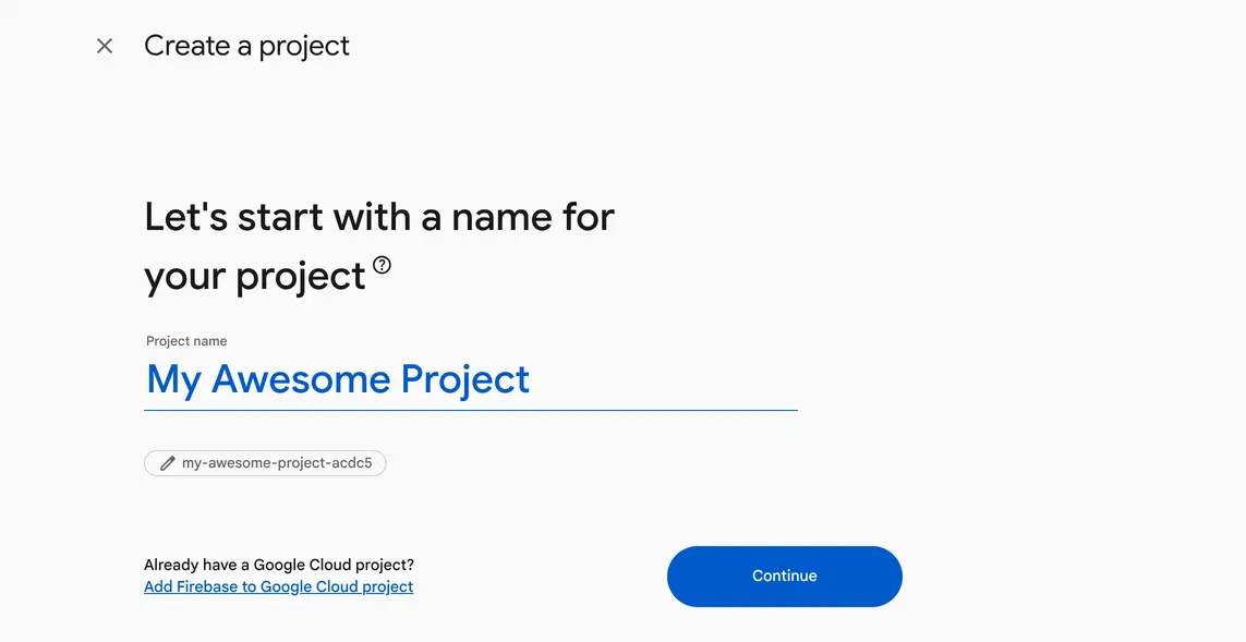 Create a new Firebase project