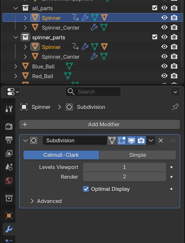 Spinner model with subsurf modifier applied