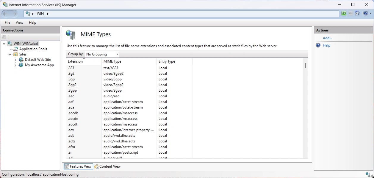 IIS Mime Types