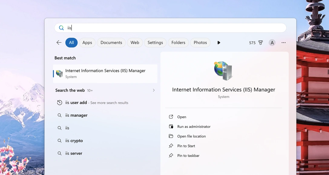 Running IIS manager