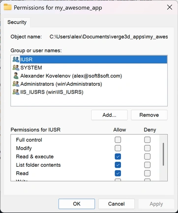 Permissions for Windows folder