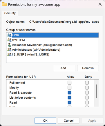Permissions for Windows folder