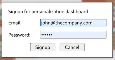 Signup dialog look