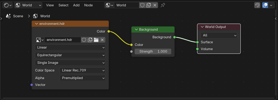 Blender world material setup used in Spinner demo