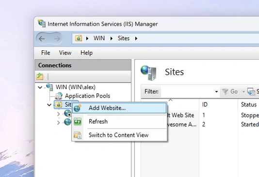 Adding website in IIS
