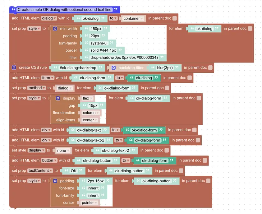 HTML Puzzles for creating OK dialog