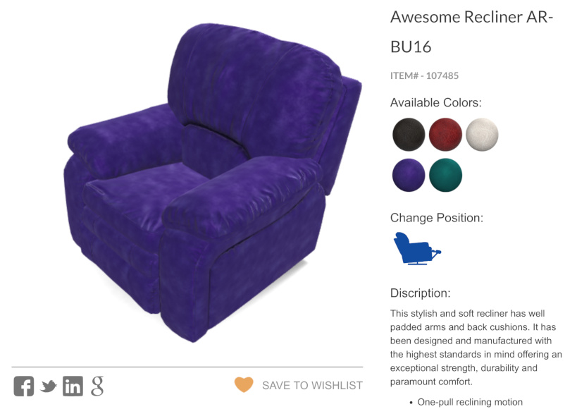3D e-commerce website - product configuration page