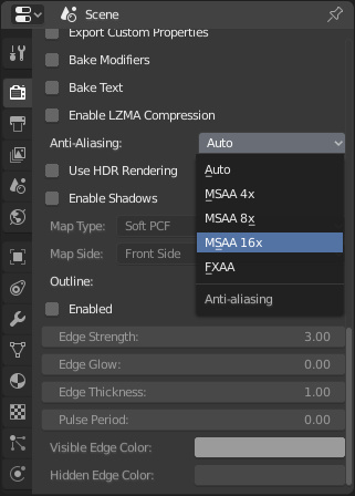 Verge3D anti-aliasing settings in Blender 2.8
