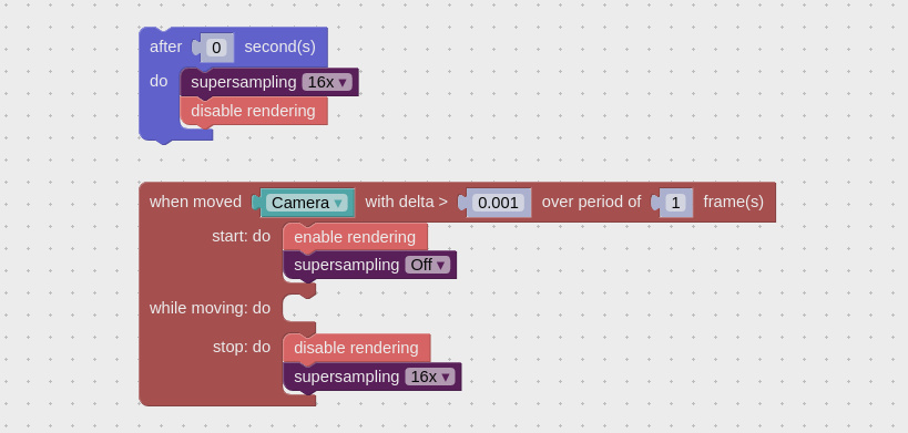 Enabling supersampling and disabling rendering for static WebGL scenes.