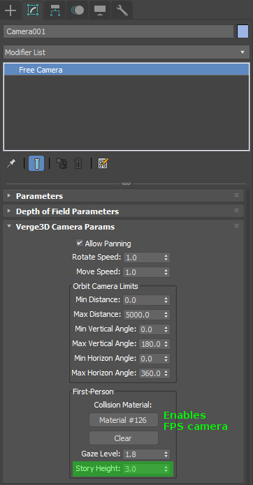 Story height setting for first-person camera in 3ds Max