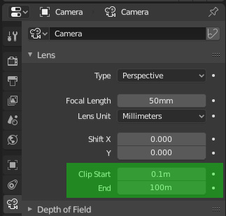 camera blender near far planes