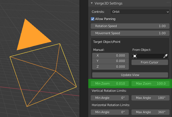 Verge3D settings for orthographic cameras