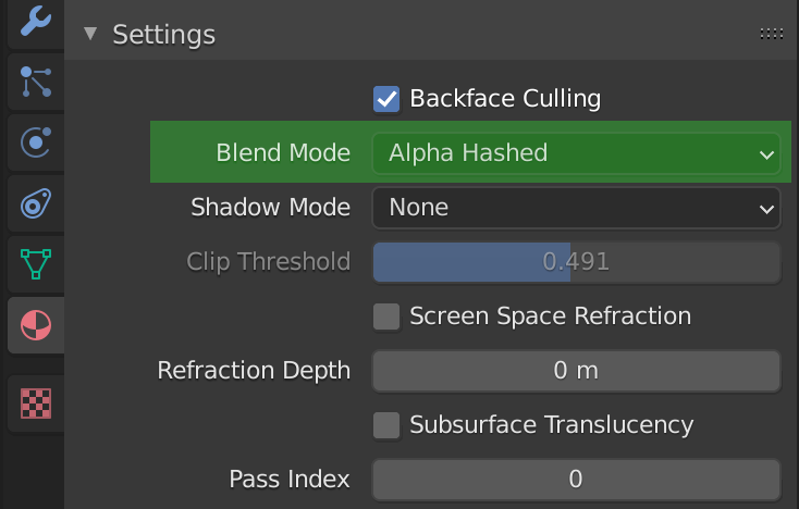 blender settings for Alpha Hashed Transparency 