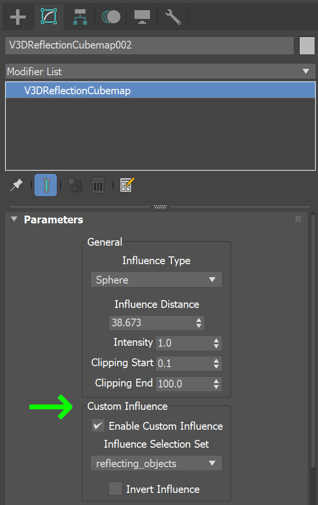 custom influence parameter for light probes in 3ds Max 