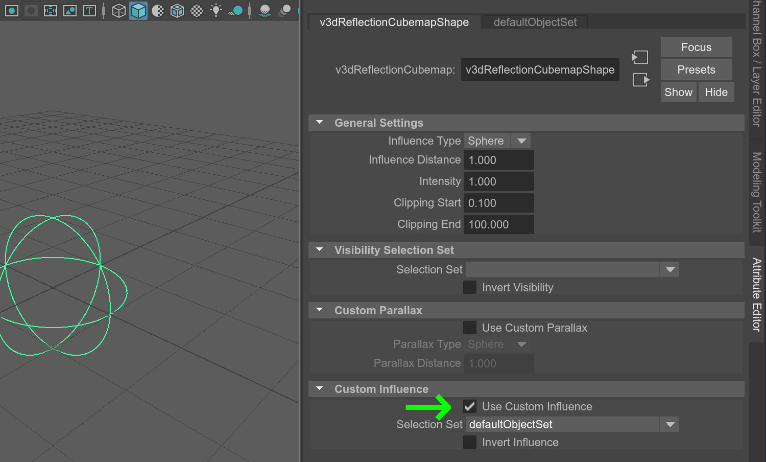 custom influence parameter for light probes in Maya