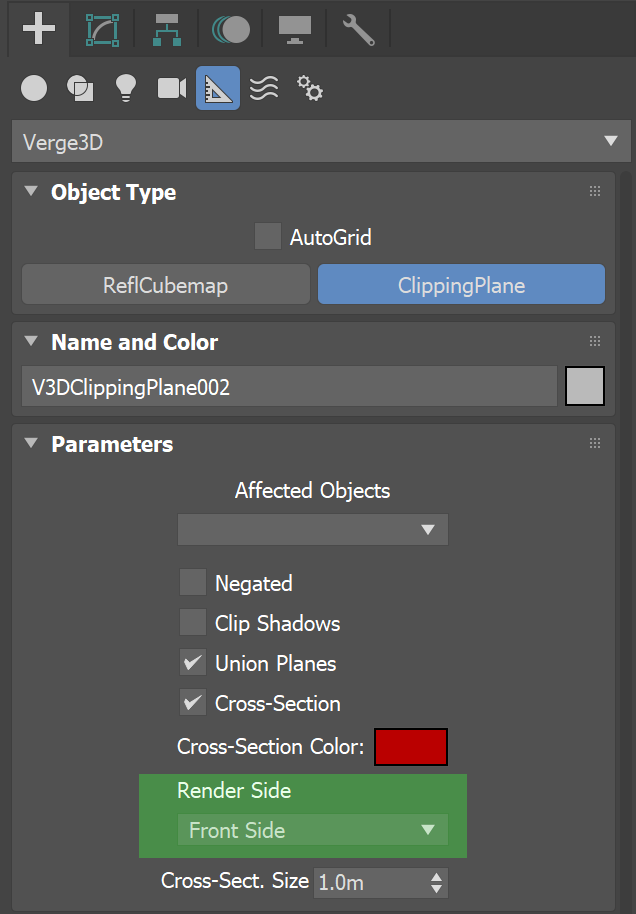 3ds Max clipping plane settings - Render Side setting 