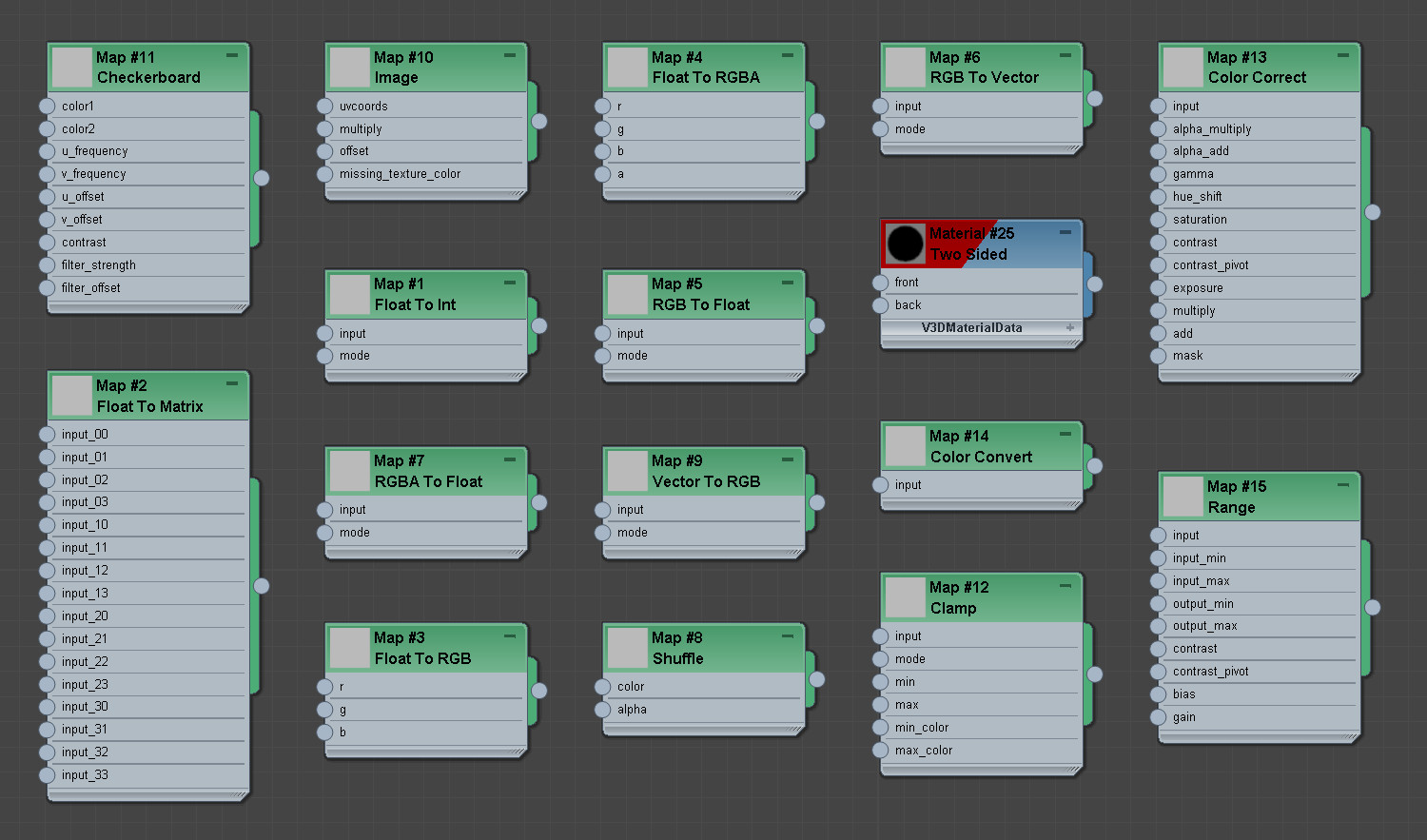 3ds Max newly supported maps: Checkerboard, Image, Two Sided, Float To Int, Float To Matrix, Float To RGBA, RGB To Vector, RGBA To Float, Vector To 
