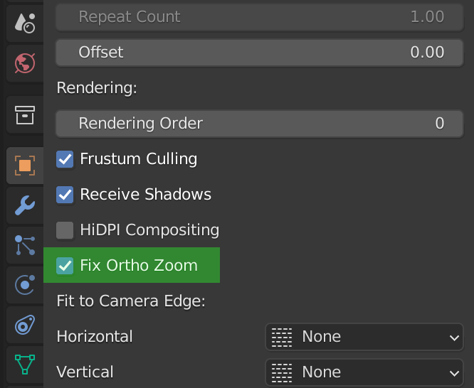 Blender Object Properties panel - Fix Ortho Zoom setting