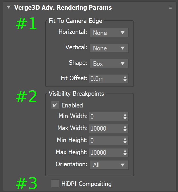 Verge3D for 3ds Max settings related to 3D User Interfaces