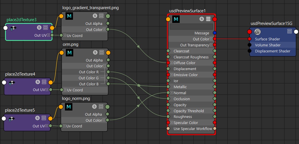 Maya usdPreviewSurface material example