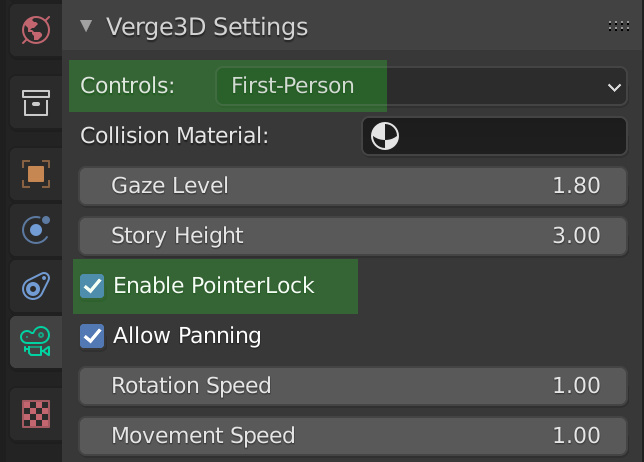 enabling pointer lock for a first-person camera in Blender