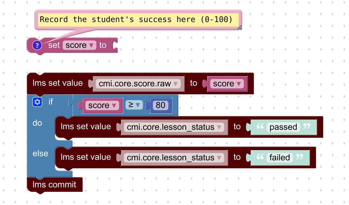 usage example of Verge3D puzzles that set student score to LMS according to SCORM 1.2 specification