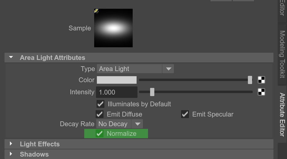 maya: normalize setting for area lights