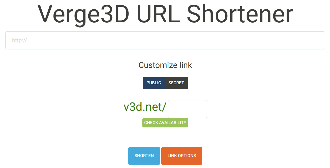 Verge3D URL Shortener website