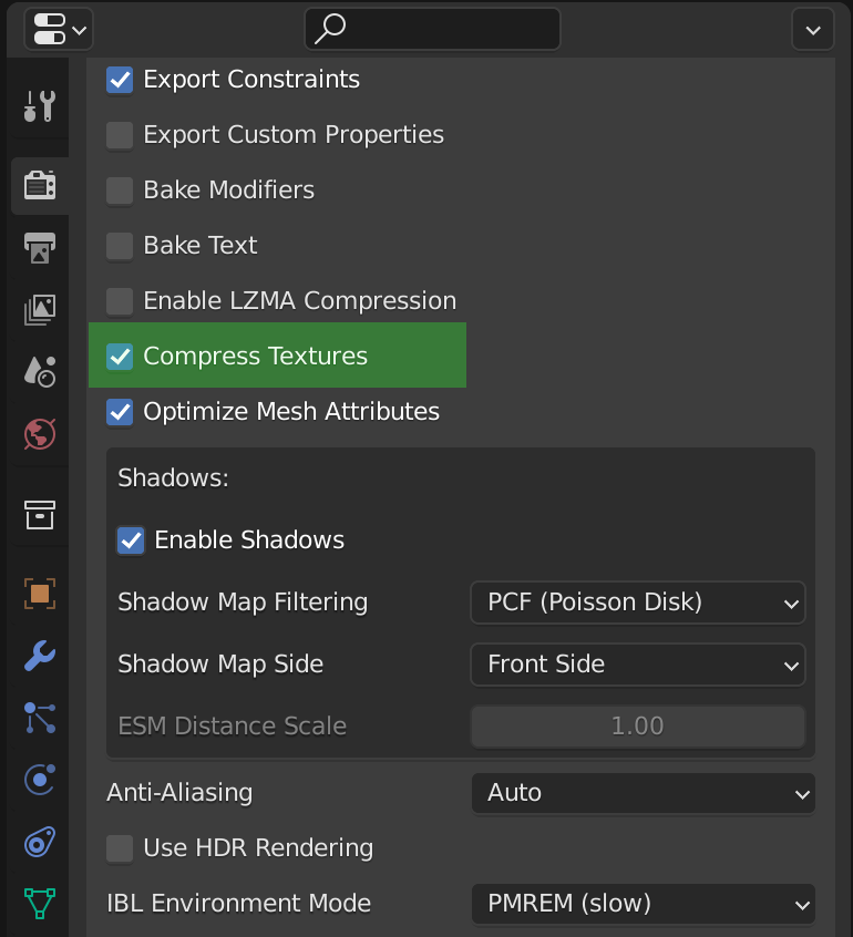 Verge3D for Blender - enable texture compression