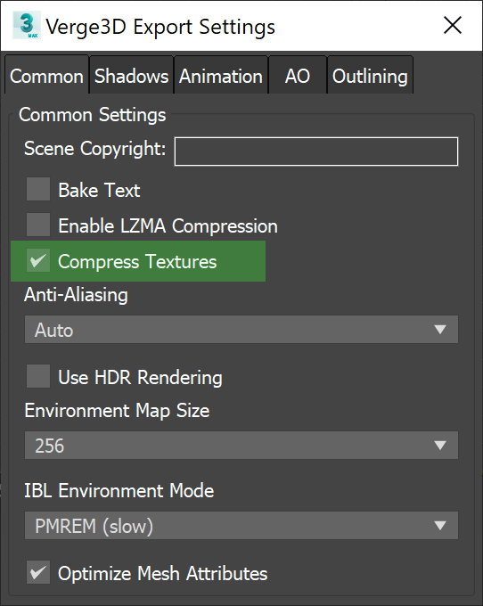 Verge3D for 3ds Max - enable texture compression