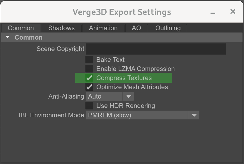 Verge3D for Maya - enable texture compression