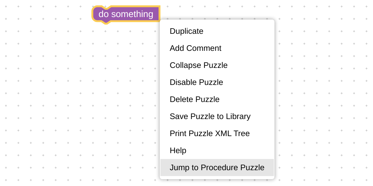 Verge3D Puzzles - option Jump to Procedure