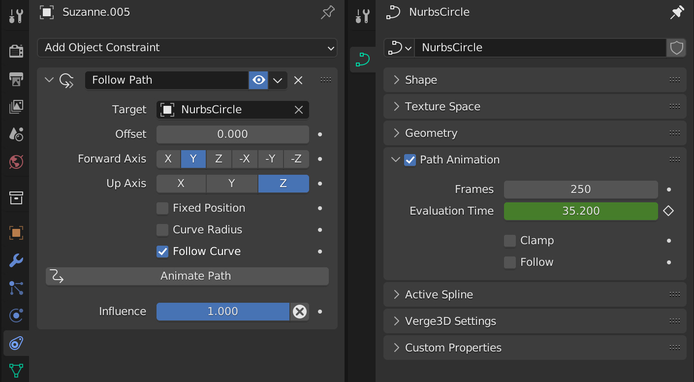 Blender's Follow Path constraint