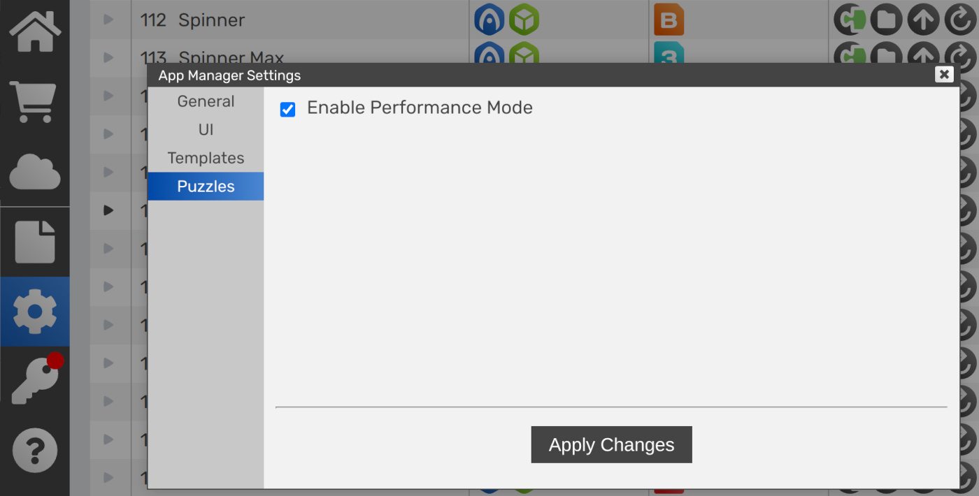 App Manager settings - Enable Performance Mode